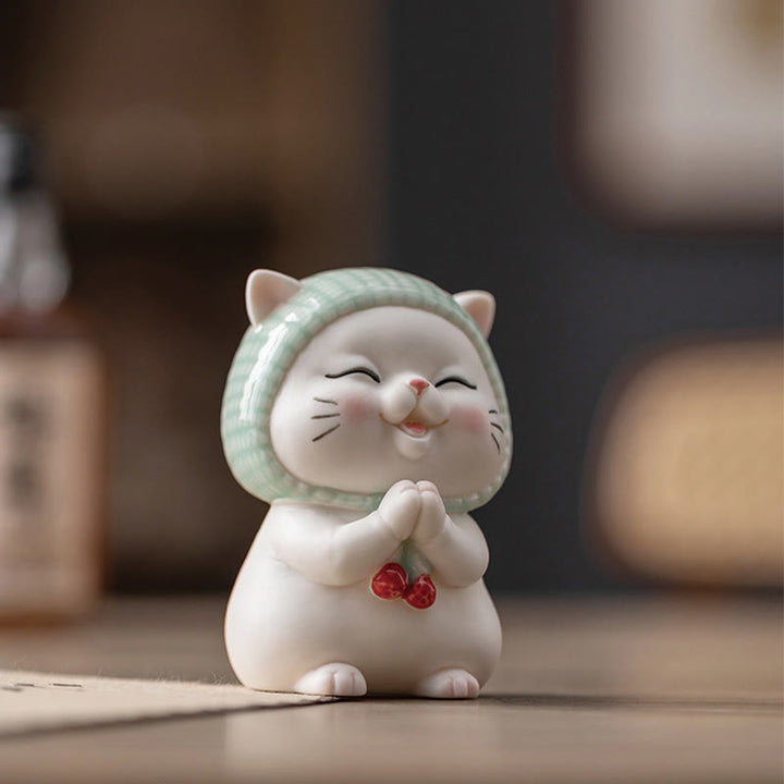 Buddha Stones Lucky Cute Cat In Scarf Ceramic Figurine Decoration - image 7