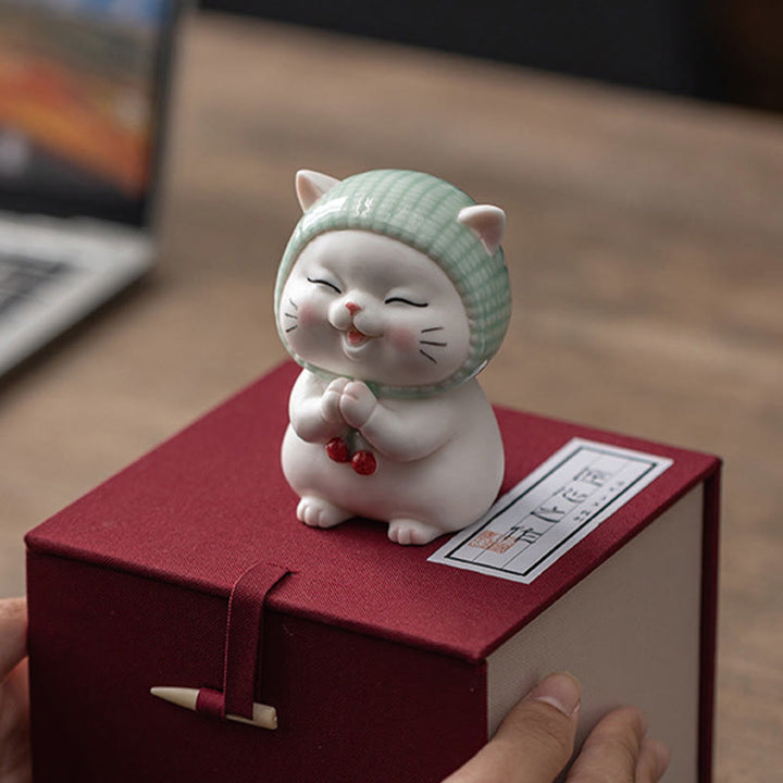 Buddha Stones Lucky Cute Cat In Scarf Ceramic Figurine Decoration - image 21