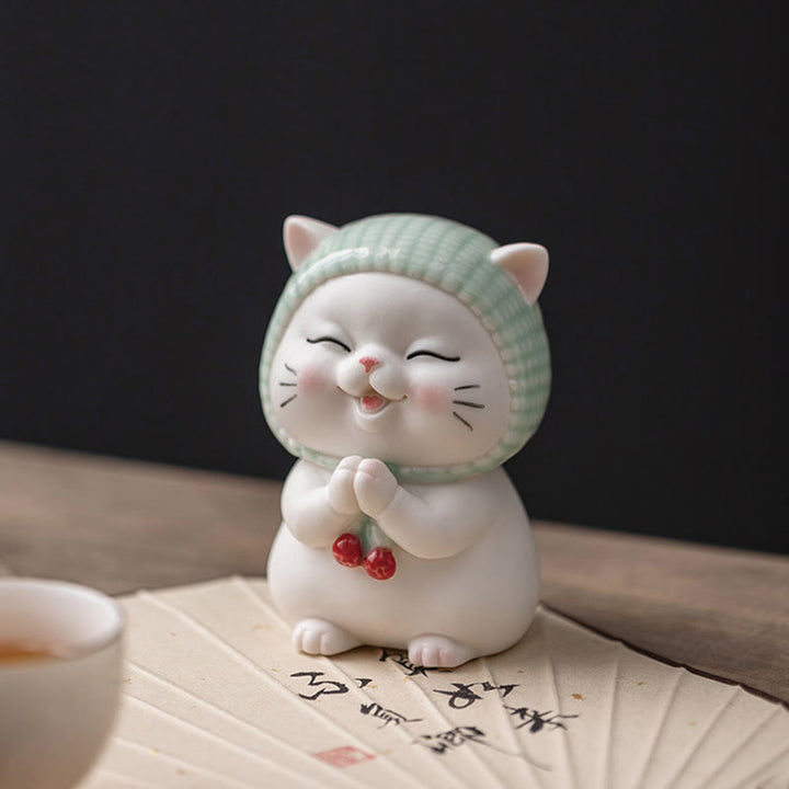 Buddha Stones Lucky Cute Cat In Scarf Ceramic Figurine Decoration - image 8