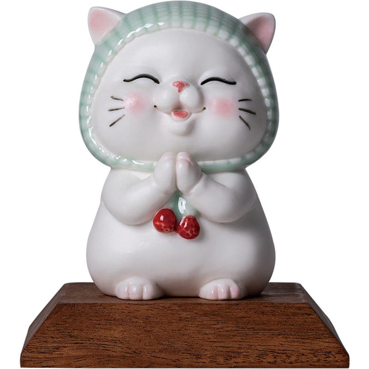 Buddha Stones Lucky Cute Cat In Scarf Ceramic Figurine Decoration - image 18