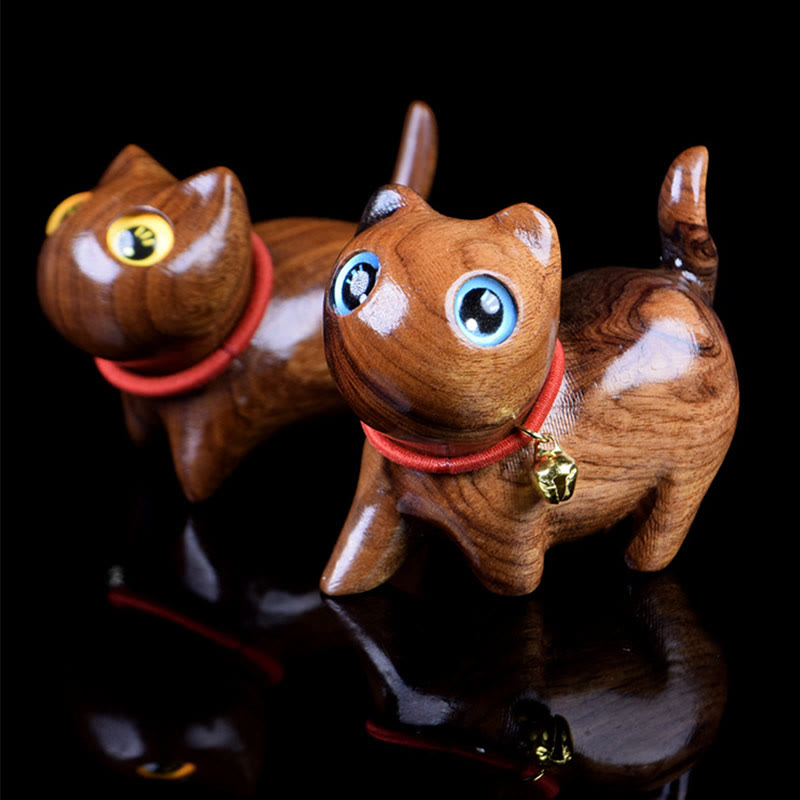 Buddha Stones Rosewood Carving Cat Warmth Home Decoration - image 7