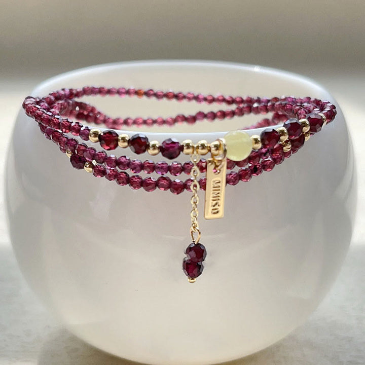 Buddha Stones Small Natural Garnet Passion Triple Wrap Bracelet