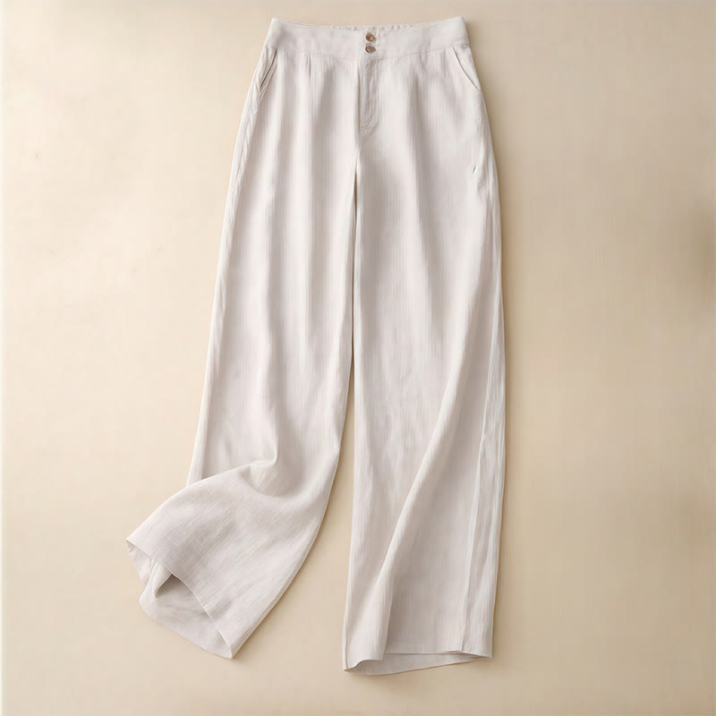 Buddha Stones Summer Casual Simple Design Linen Women's Wide Leg Pants With Zipper Pockets - Linen - US8-10,UK/AU12-14,EU40-42 (2XL) - image 11