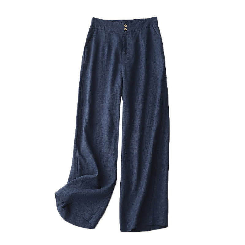 Buddha Stones Summer Casual Simple Design Linen Women's Wide Leg Pants With Zipper Pockets - image 61