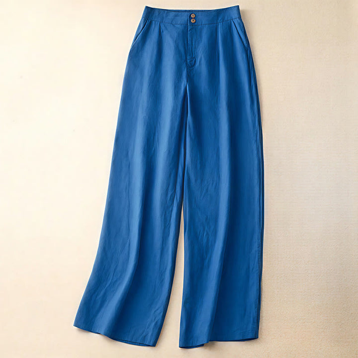 Buddha Stones Summer Casual Simple Design Linen Women's Wide Leg Pants With Zipper Pockets - RoyalBlue - US8-10,UK/AU12-14,EU40-42 (2XL) - image 17