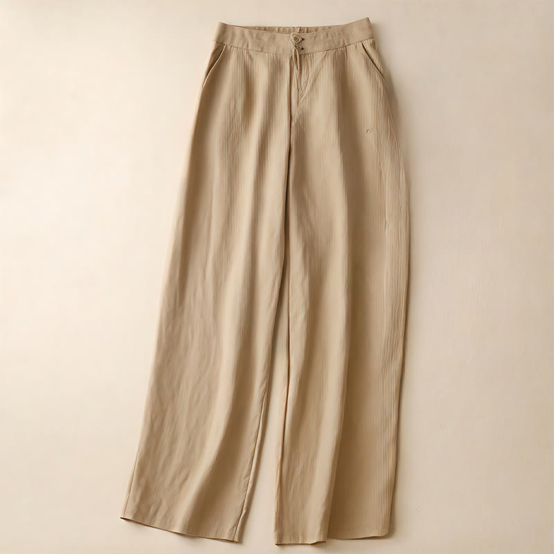 Buddha Stones Summer Casual Simple Design Linen Women's Wide Leg Pants With Zipper Pockets - PaleGoldenrod - US8-10,UK/AU12-14,EU40-42 (2XL) - image 37