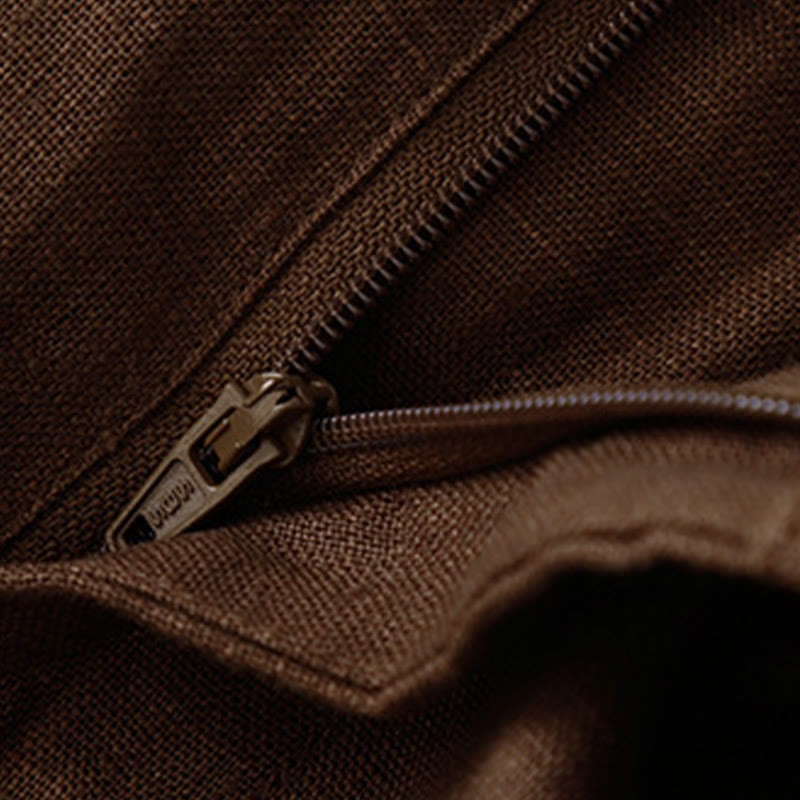 Buddha Stones Summer Casual Simple Design Linen Women's Wide Leg Pants With Zipper Pockets - image 65