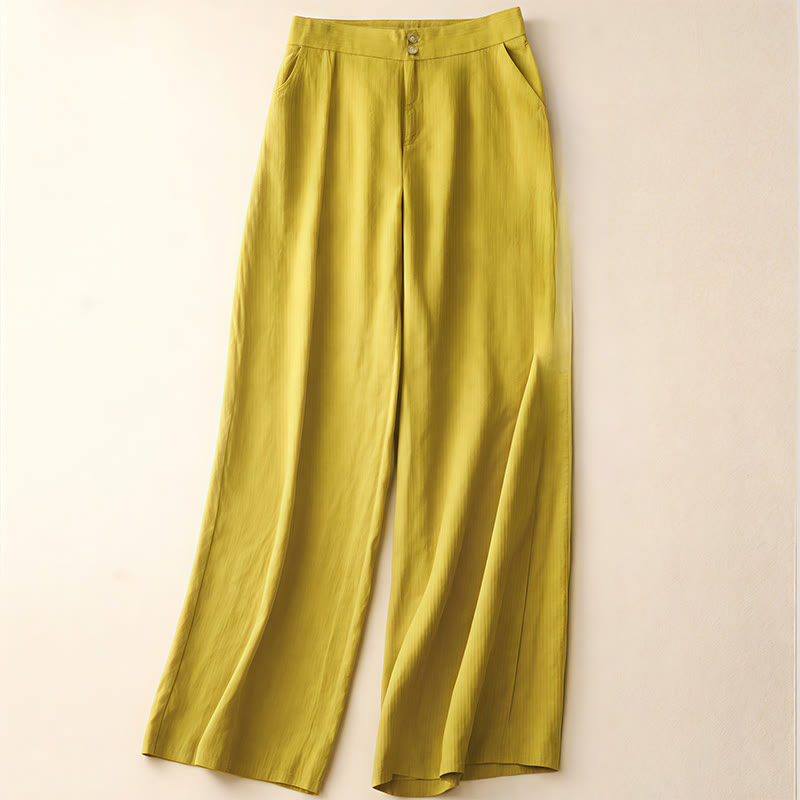 Buddha Stones Summer Casual Simple Design Linen Women's Wide Leg Pants With Zipper Pockets - Yellow - US8-10,UK/AU12-14,EU40-42 (2XL) - image 51