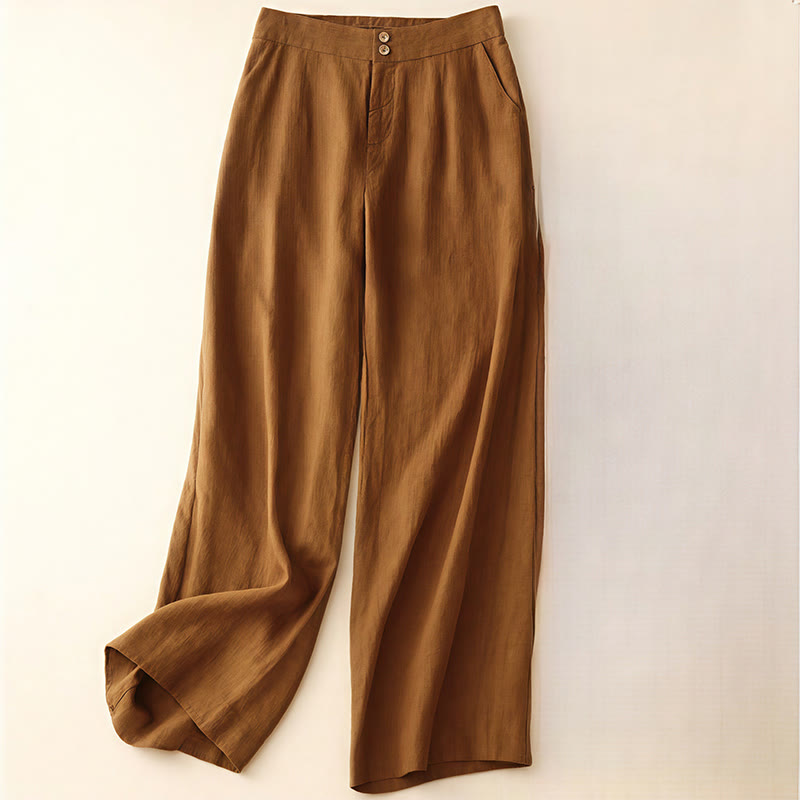 Buddha Stones Summer Casual Simple Design Linen Women's Wide Leg Pants With Zipper Pockets - Chocolate - US8-10,UK/AU12-14,EU40-42 (2XL) - image 32