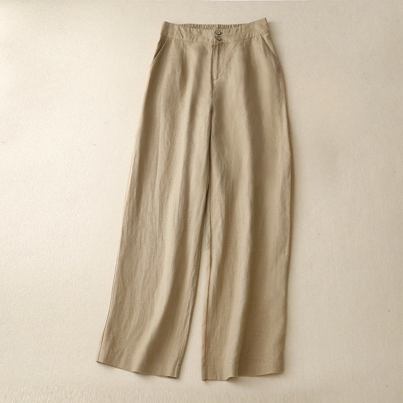 Buddha Stones Summer Casual Simple Design Linen Women's Wide Leg Pants With Zipper Pockets - image 38