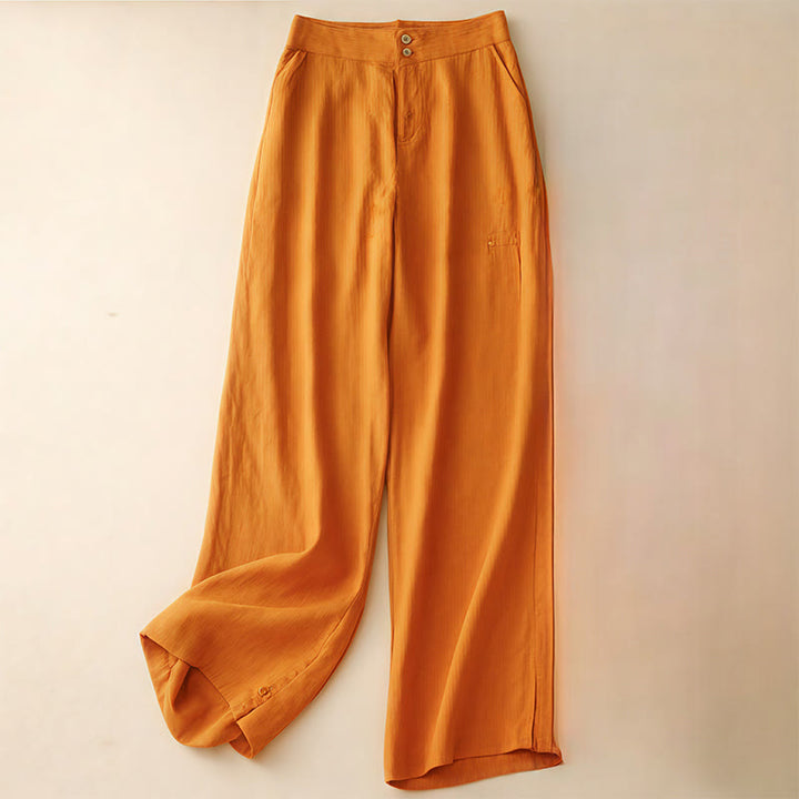 Buddha Stones Summer Casual Simple Design Linen Women's Wide Leg Pants With Zipper Pockets - DarkOrange - US8-10,UK/AU12-14,EU40-42 (2XL) - image 22