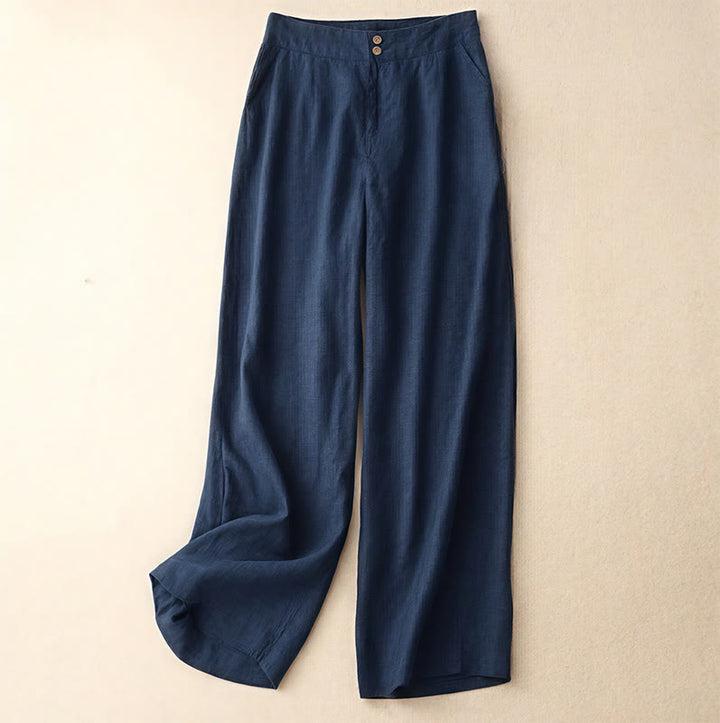 Buddha Stones Summer Casual Simple Design Linen Women's Wide Leg Pants With Zipper Pockets - Navy - US8-10,UK/AU12-14,EU40-42 (2XL) - image 56