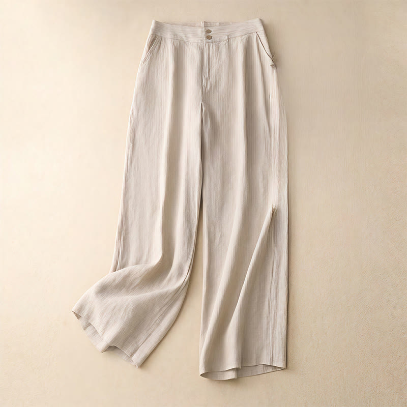 Buddha Stones Summer Casual Simple Design Linen Women's Wide Leg Pants With Zipper Pockets - Beige - US8-10,UK/AU12-14,EU40-42 (2XL) - image 43