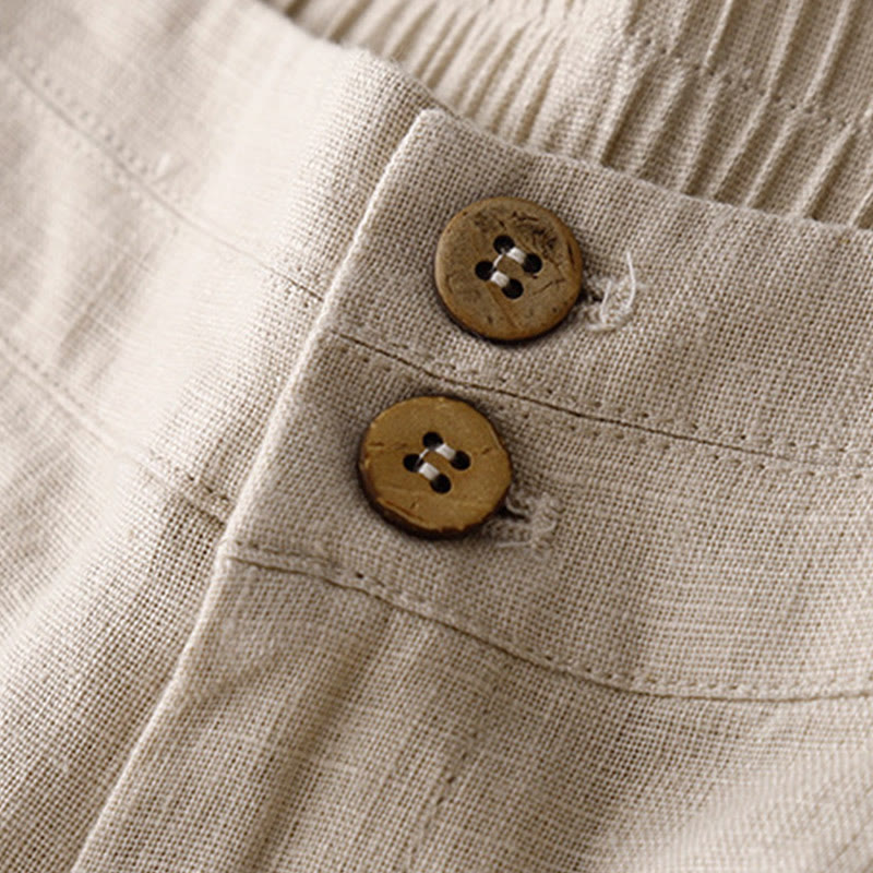 Buddha Stones Summer Casual Simple Design Linen Women's Wide Leg Pants With Zipper Pockets - image 46