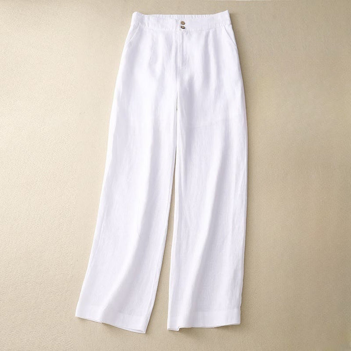 Buddha Stones Summer Casual Simple Design Linen Women's Wide Leg Pants With Zipper Pockets - White - US8-10,UK/AU12-14,EU40-42 (2XL) - image 6
