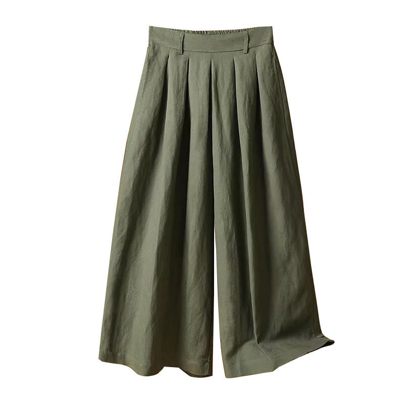 Buddha Stones Summer Casual Pure Color 7-8 Length Cotton Linen Women's Wide Leg Pants - image 8