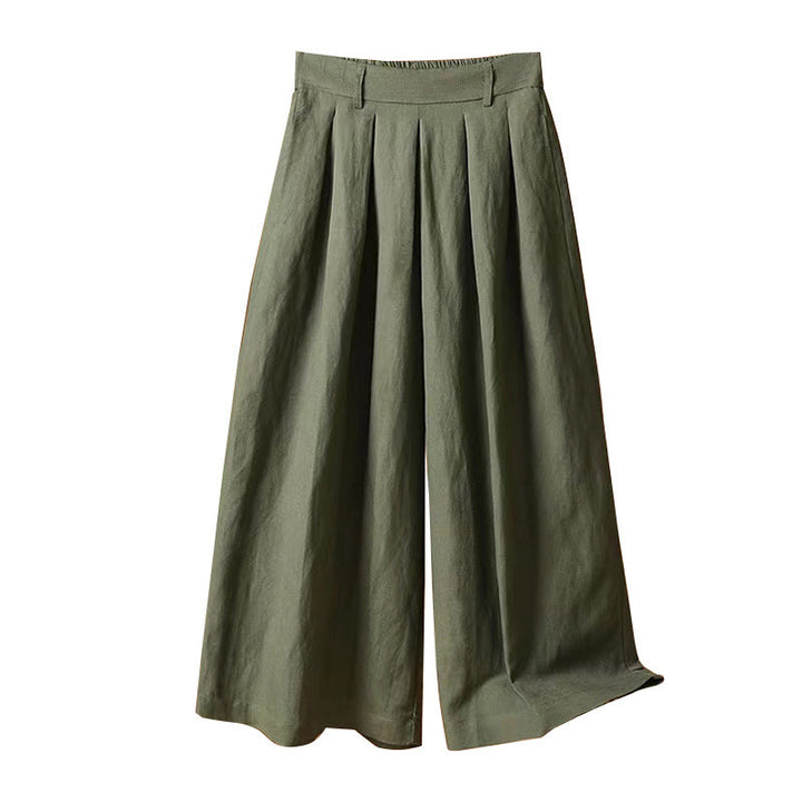 Buddha Stones Summer Casual Pure Color 7-8 Length Cotton Linen Women's Wide Leg Pants - image 8