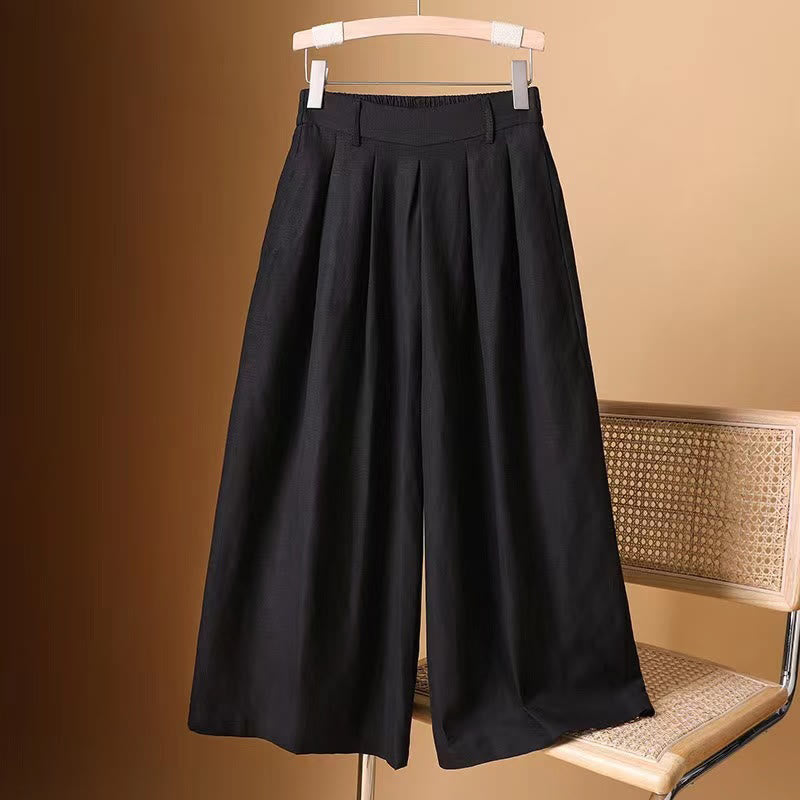Buddha Stones Summer Casual Pure Color 7-8 Length Cotton Linen Women's Wide Leg Pants - Black - US8-10,UK/AU12-14,EU40-42 (2XL) - image 18