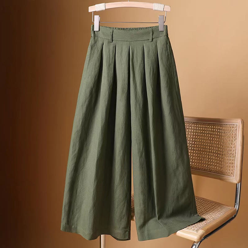 Buddha Stones Summer Casual Pure Color 7-8 Length Cotton Linen Women's Wide Leg Pants - SeaGreen - US8-10,UK/AU12-14,EU40-42 (2XL) - image 1