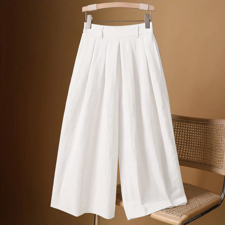 Buddha Stones Summer Casual Pure Color 7-8 Length Cotton Linen Women's Wide Leg Pants - GhostWhite - US8-10,UK/AU12-14,EU40-42 (2XL) - image 9