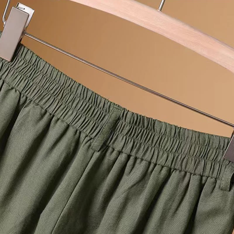 Buddha Stones Summer Casual Pure Color 7-8 Length Cotton Linen Women's Wide Leg Pants - image 3