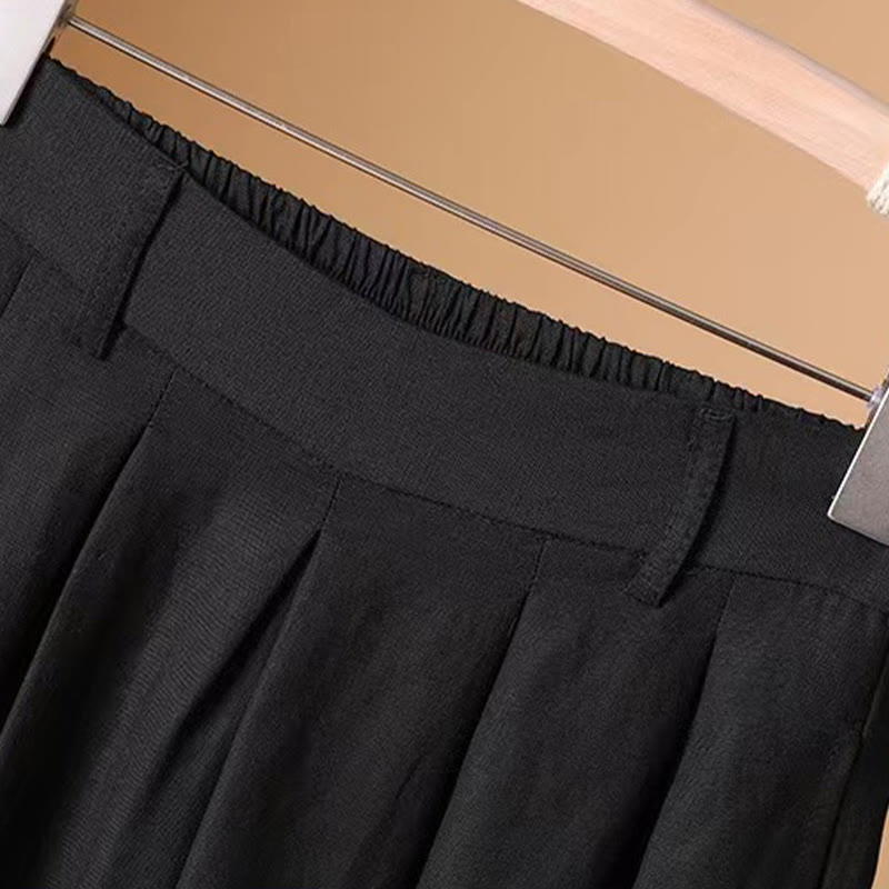 Buddha Stones Summer Casual Pure Color 7-8 Length Cotton Linen Women's Wide Leg Pants - image 19