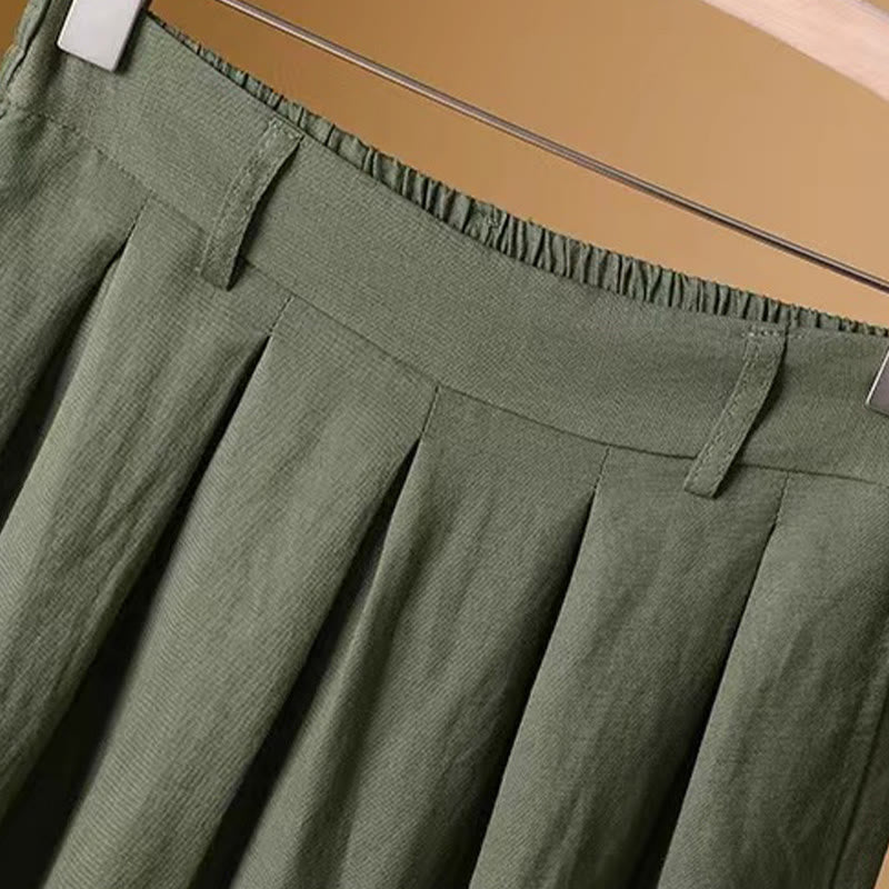 Buddha Stones Summer Casual Pure Color 7-8 Length Cotton Linen Women's Wide Leg Pants - image 2