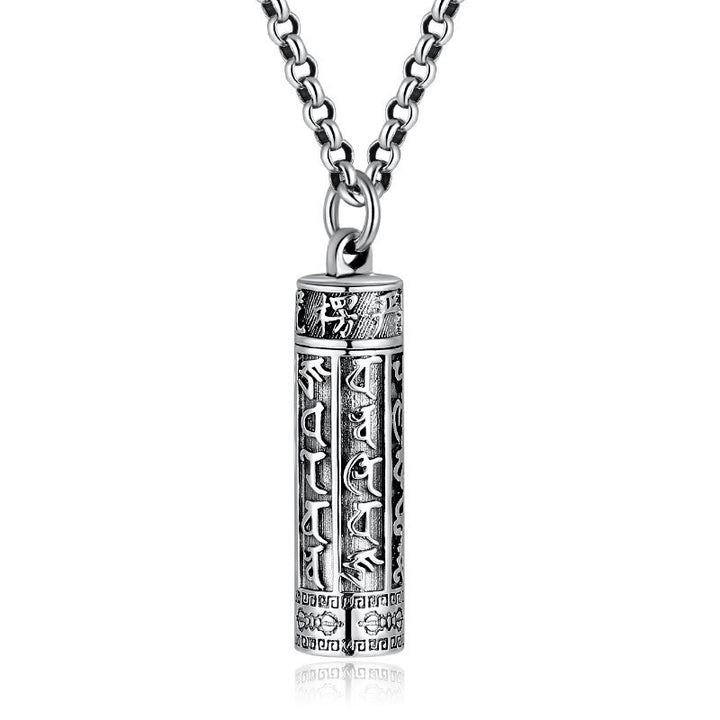 Buddha Stones Tibetan Om Mani Padme Hum Copper Plated Silver Shurangama Mantra Vajra Pattern Peace Necklace Pendant - image 5