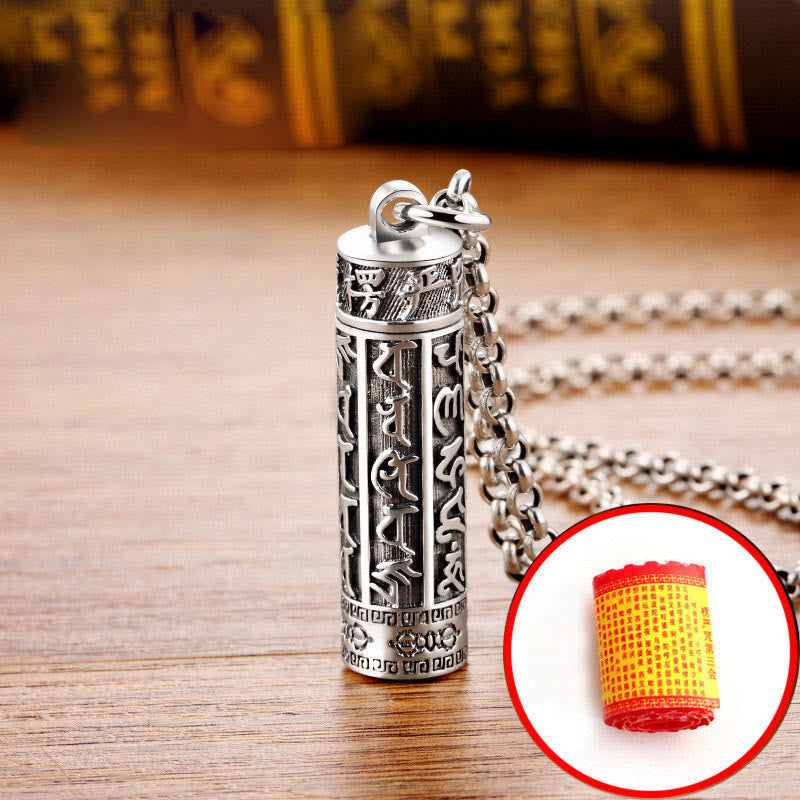 Buddha Stones Tibetan Om Mani Padme Hum Copper Plated Silver Shurangama Mantra Vajra Pattern Peace Necklace Pendant - image 4