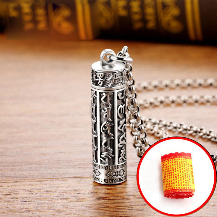 Buddha Stones Tibetan Om Mani Padme Hum Copper Plated Silver Shurangama Mantra Vajra Pattern Peace Necklace Pendant - image 4