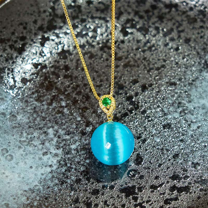 Buddha Stones Cat's Eye Round Ball Confidence Necklace Pendant