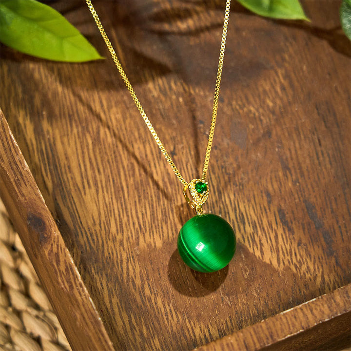 Buddha Stones Cat's Eye Round Ball Confidence Necklace Pendant