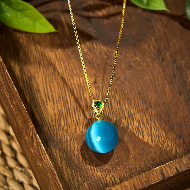 Buddha Stones Cat's Eye Round Ball Confidence Necklace Pendant