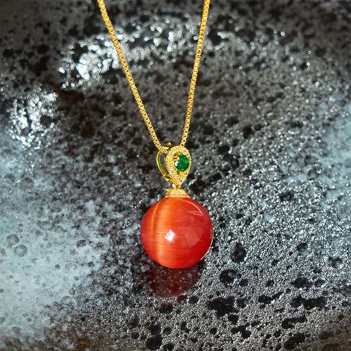 Buddha Stones Cat's Eye Round Ball Confidence Necklace Pendant