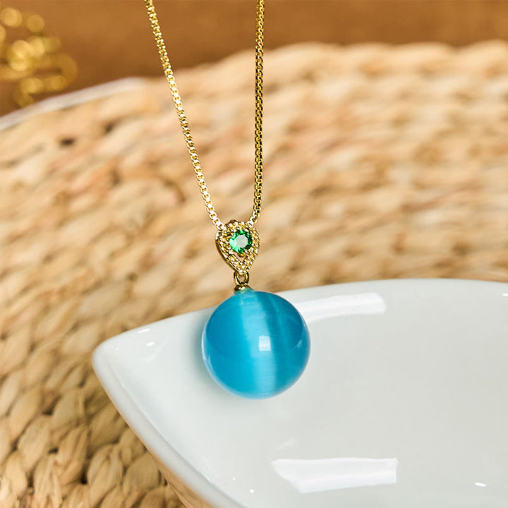 Buddha Stones Cat's Eye Round Ball Confidence Necklace Pendant