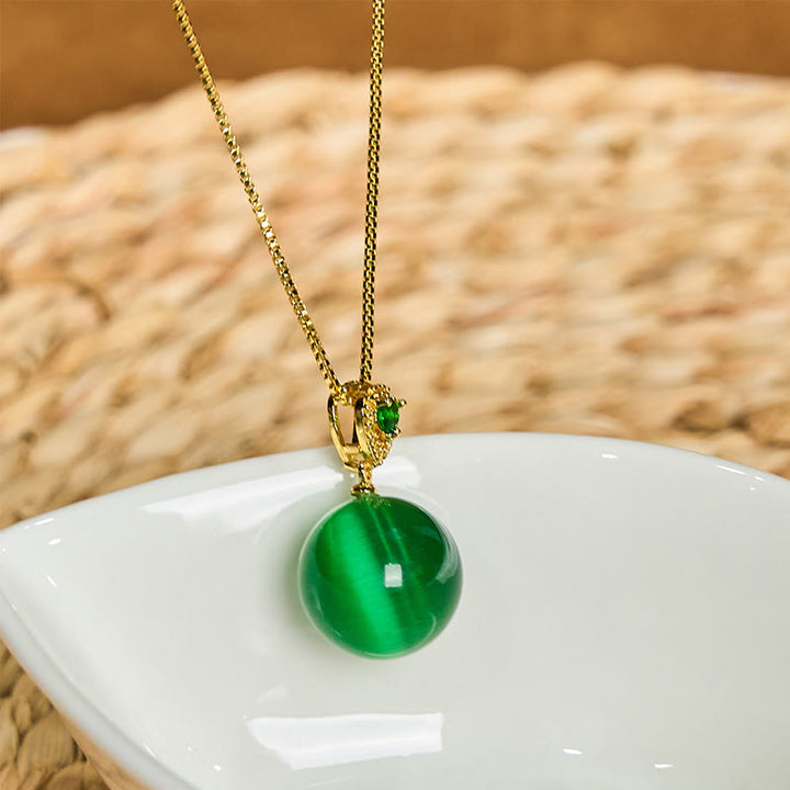 Buddha Stones Cat's Eye Round Ball Confidence Necklace Pendant