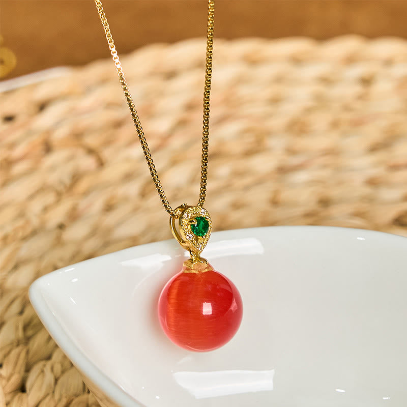 Buddha Stones Cat's Eye Round Ball Confidence Necklace Pendant