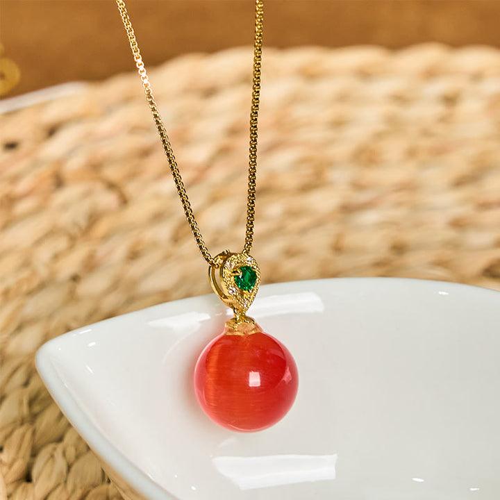 Buddha Stones Cat's Eye Round Ball Confidence Necklace Pendant