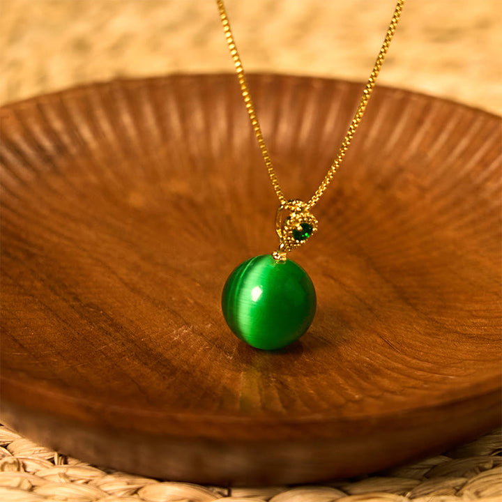 Buddha Stones Cat's Eye Round Ball Confidence Necklace Pendant