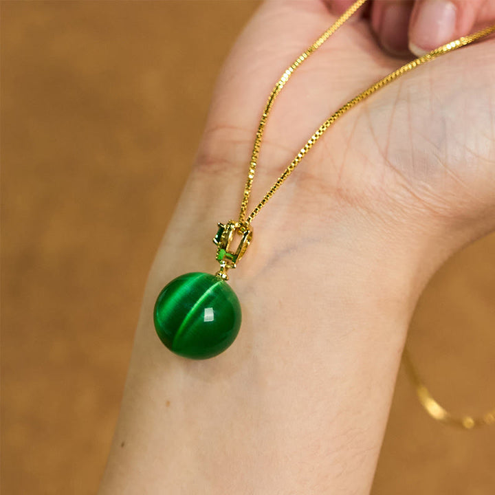Buddha Stones Cat's Eye Round Ball Confidence Necklace Pendant