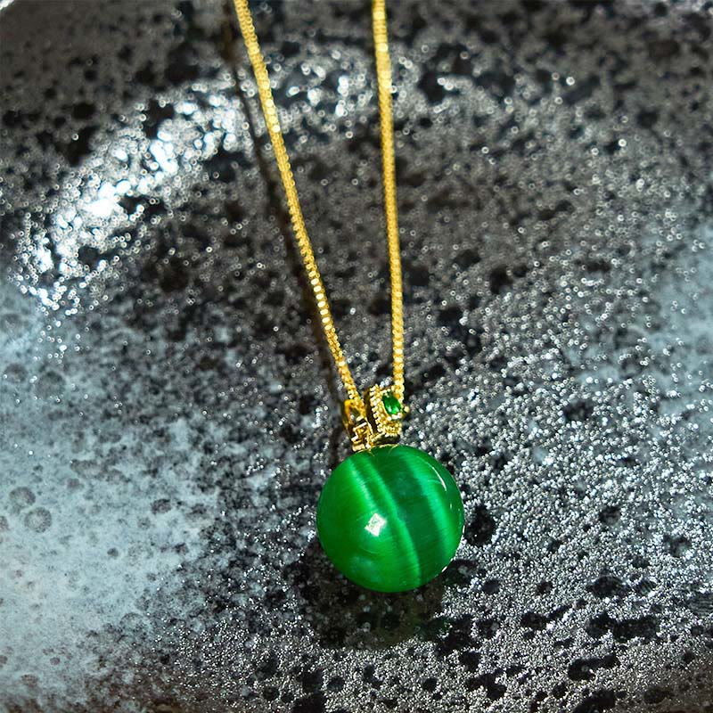 Buddha Stones Cat's Eye Round Ball Confidence Necklace Pendant