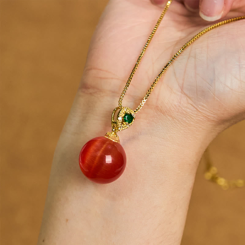 Buddha Stones Cat's Eye Round Ball Confidence Necklace Pendant