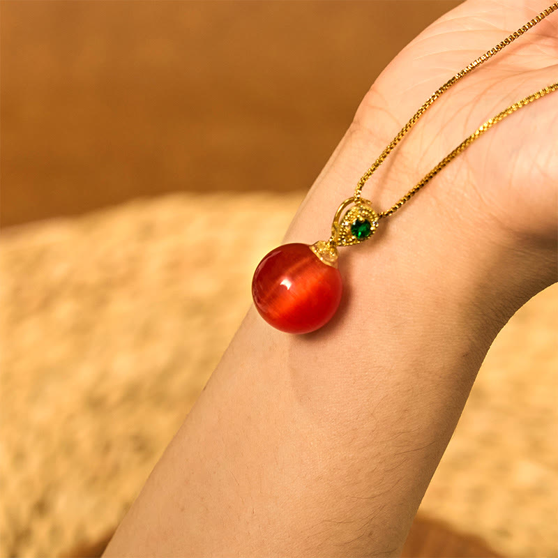 Buddha Stones Cat's Eye Round Ball Confidence Necklace Pendant