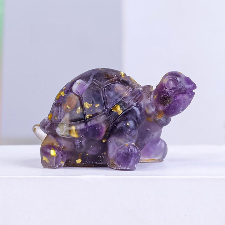 Buddha Stones Natural Crystal Gravel Drip Resin Small Turtle Decoration Statue - Amethyst - image 2