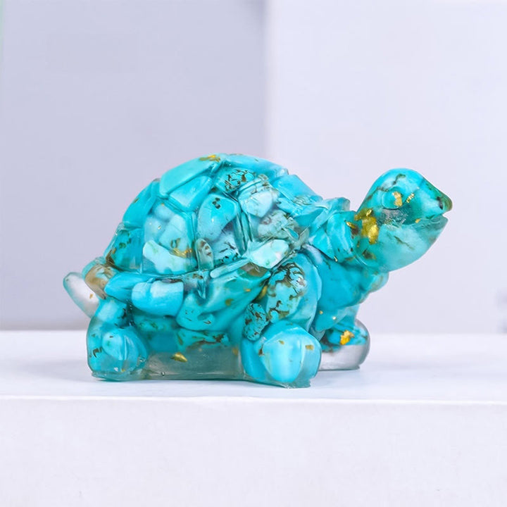 Buddha Stones Natural Crystal Gravel Drip Resin Small Turtle Decoration Statue - Turquoise - image 13