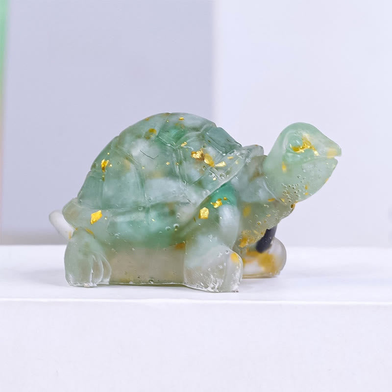 Buddha Stones Natural Crystal Gravel Drip Resin Small Turtle Decoration Statue - Green Aventurine - image 7