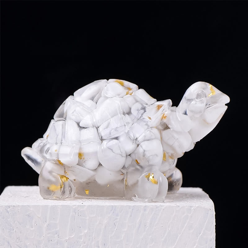 Buddha Stones Natural Crystal Gravel Drip Resin Small Turtle Decoration Statue - White Turquoise - image 15