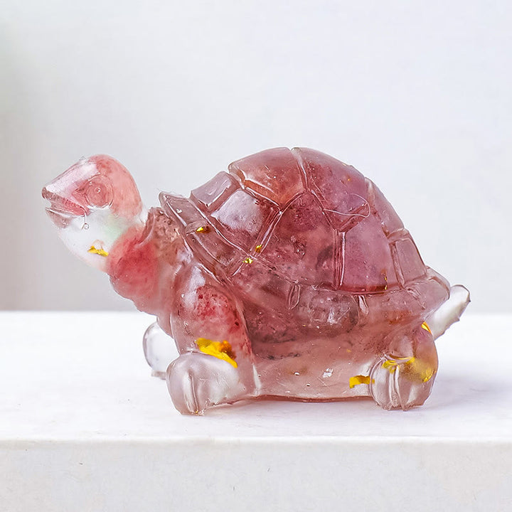 Buddha Stones Natural Crystal Gravel Drip Resin Small Turtle Decoration Statue - Strawberry Quartz - image 21