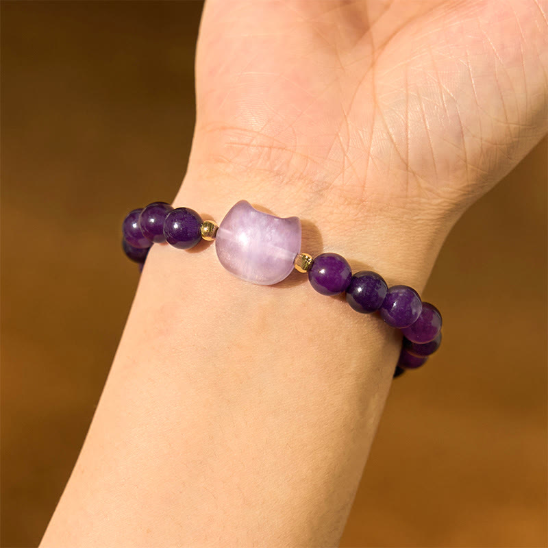 Buddha Stones Amethyst Green Aventurine Rose Quartz Fluorite Cat Head Balance Luck Bracelet - image 3