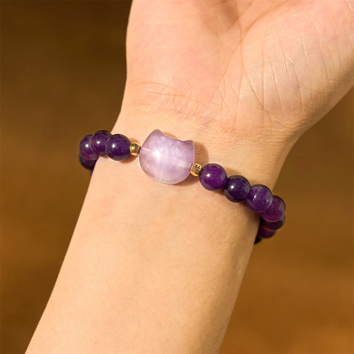 Buddha Stones Amethyst Green Aventurine Rose Quartz Fluorite Cat Head Balance Luck Bracelet - image 3